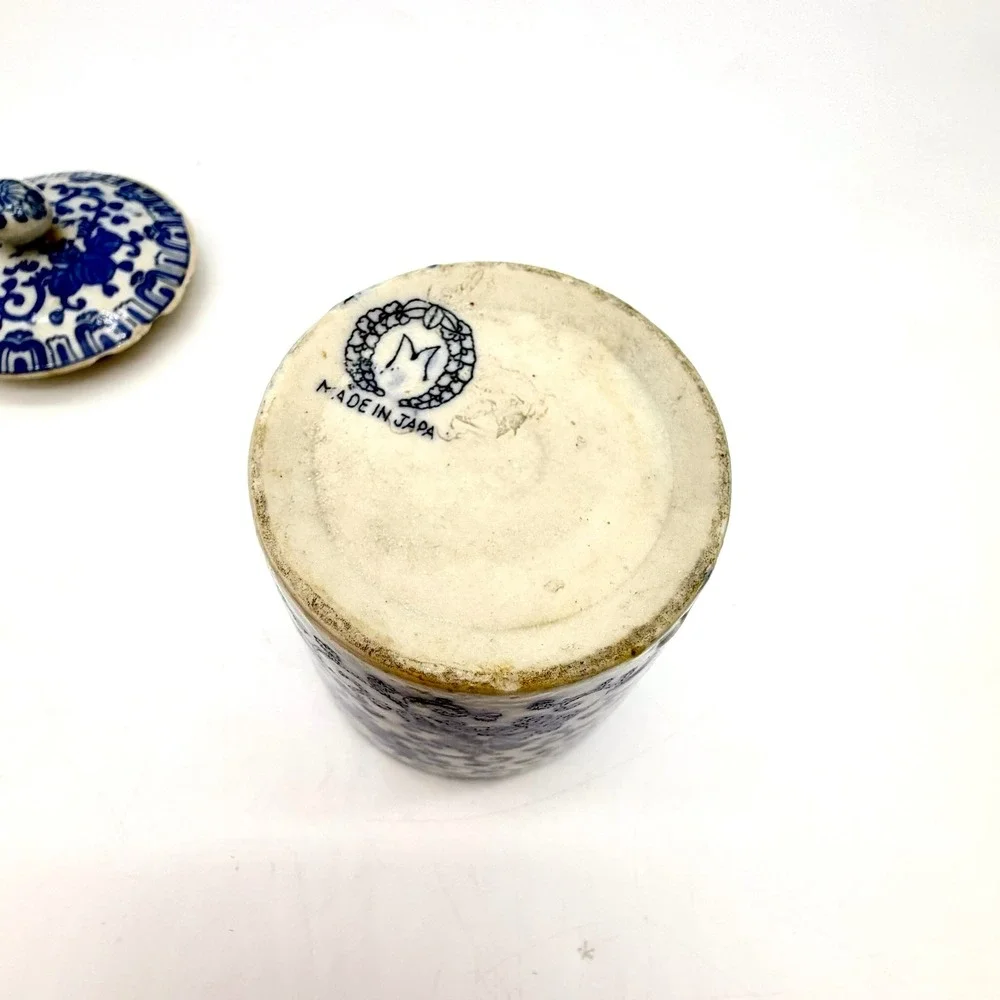 Antique Morimura Bros Blue White Porcelain Phoenix Lidded Jar Cup Japan